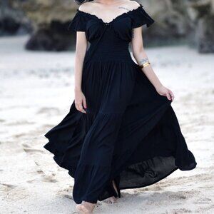 GOTH PEASANT BOHO BLACK TIERED FULL RAYON MAXI DRESS GYPSY 4XL 5XL 6XL 26 28 30